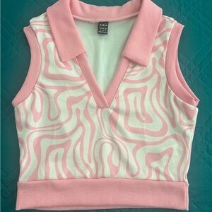 SHEIN Pink and White Swirl Collared Top
